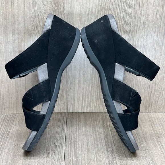 Dansko Aubree Sandals Womens Sz 37 Wedge Slip On Leather Adjustable Strap Black - Picture 9 of 11